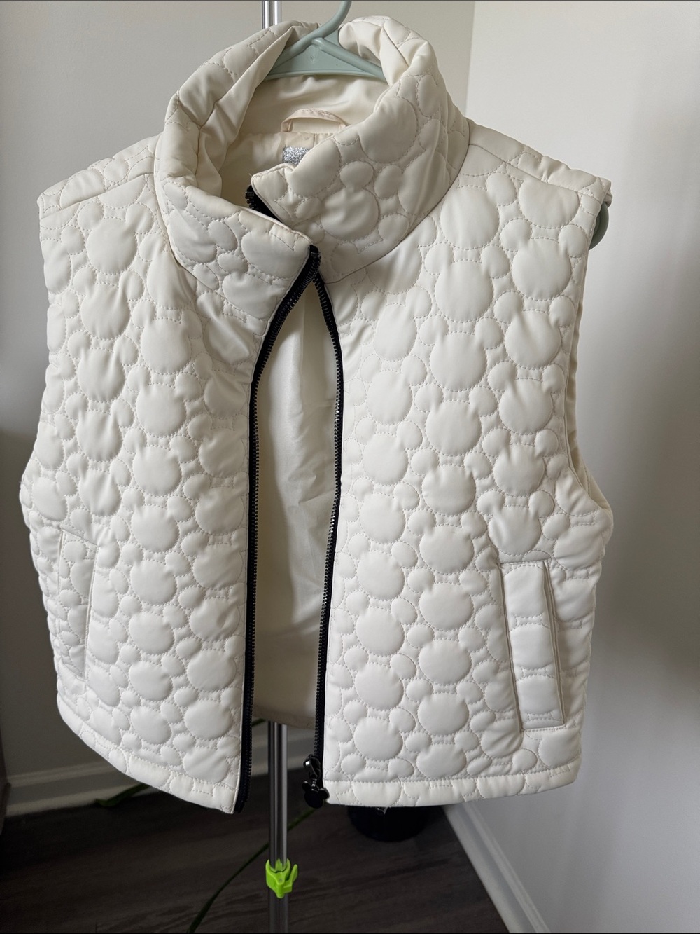 Forever 21 Disney Mickey Cream Quilted Sleeveless Puffer Vest with Contrast Zip